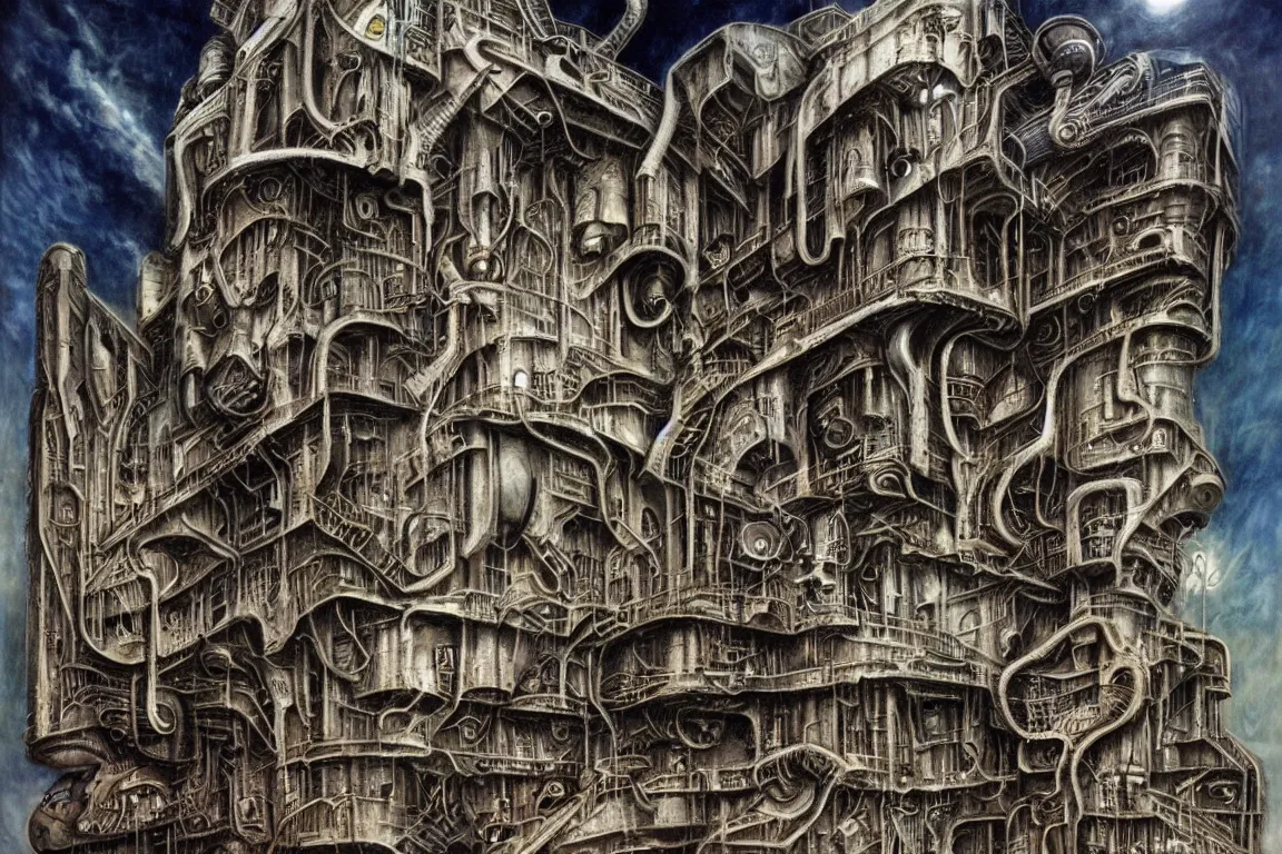 Image similar to A very detailed nightmarish penthouse, surrealism, airbrush painting, style of H. R. Giger