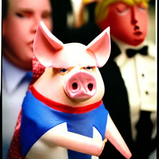 Image similar to A pig dressed up as Donald Trump, old photo, 35 mm, film shot