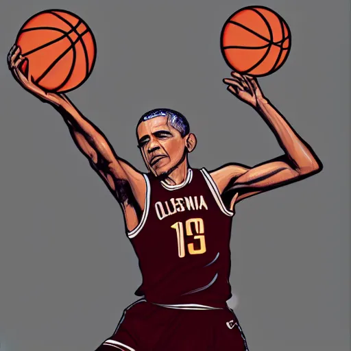 Prompt: obama playing basketball, black, maroon, and brown ink, detailed, hyperrealistic trending on artstation