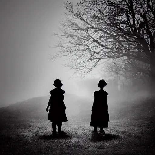 Image similar to sisters silhuette, award winning black and white photography