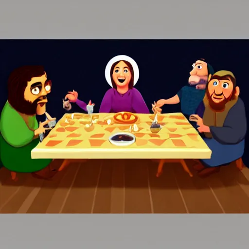 Prompt: The last supper, in the style of Pixar