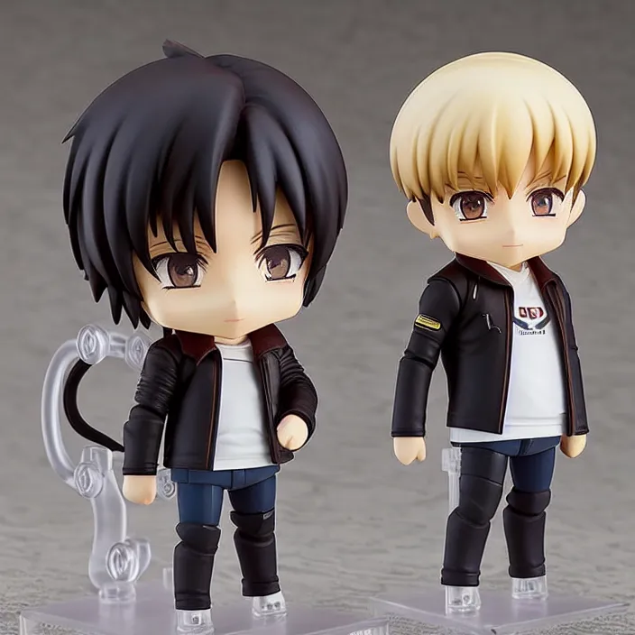 Prompt: One! Anime Nendoroid figurine of ELON MUSK With Leather Jacket, fantasy, figurine , product photo