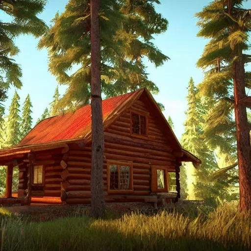 Image similar to a cabin in the woods unreal engine