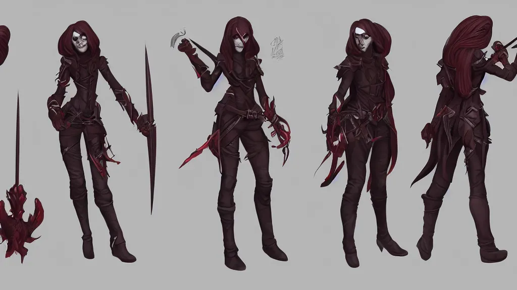 Prompt: a fantasy vampire rogue character design sheet, trending on artstation