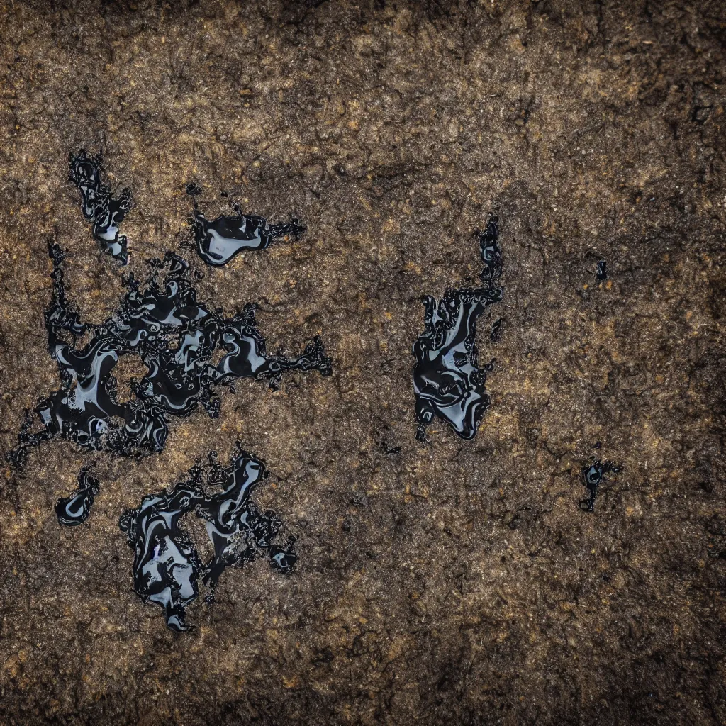 Prompt: oil spill with a dry forest, 2 4 mm, dirt, fog, advertising photography