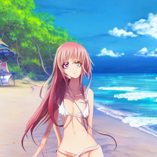 Image similar to anime girl at the beach, key anime visual, pixiv