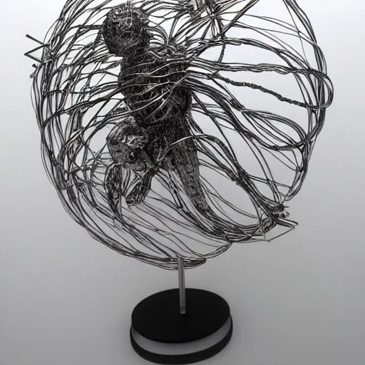 Image similar to the heat death of the universe, wire sculpture, realistic silver metal wire sculpture, detailed and intricate, outer space cosmos