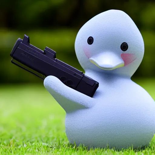 Prompt: a rubber duck holding a glock