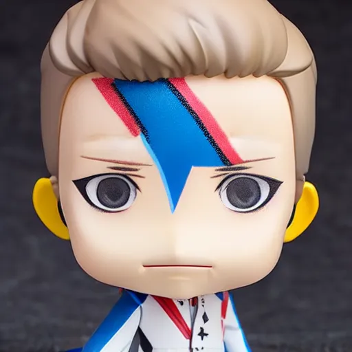 Prompt: a david bowie nendoroid with face makeup, product shot