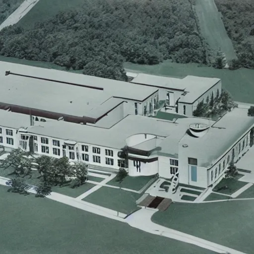 Image similar to a multi - acre, self - contained psychiatric hospital designed and built according to the kirkbride plan.