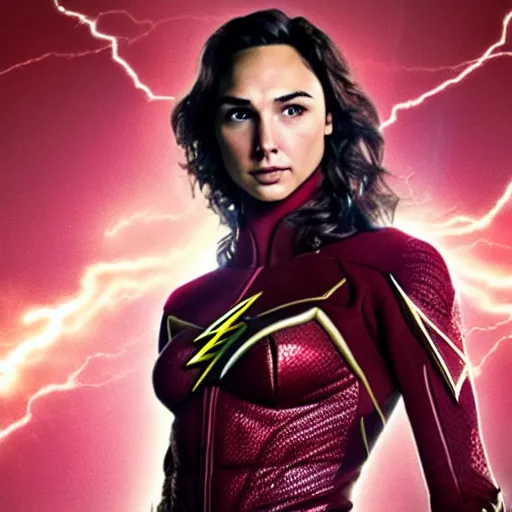 Prompt: an potrait of gal gadot play The flash replacing Ezra Miller, 4k