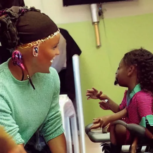 Prompt: alicia keys visiting a kid