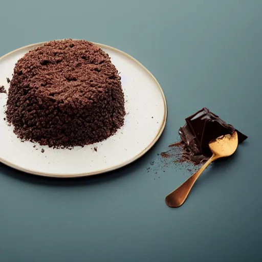 Image similar to extremely delicious looking photo of desert with melted chocolate, expensive top quality product, most perfect chocolate on the world, small manufacture, unique style, 8 k, product photography, professional studio photography