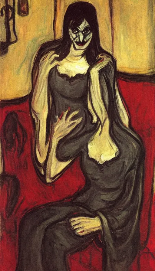 Image similar to carmilla vampire, expressionist painting, by edvard munch, catacombs