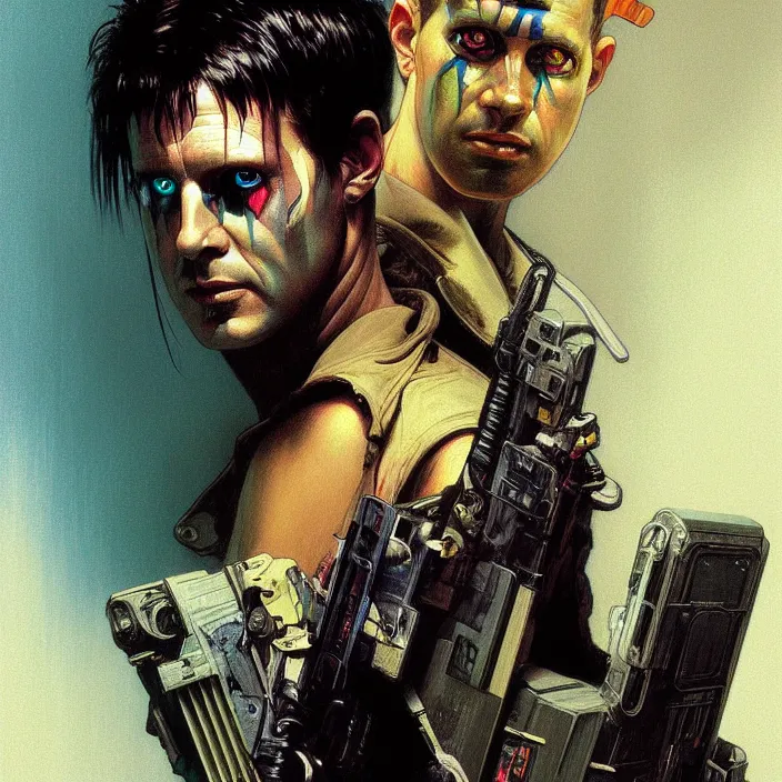 Image similar to excellent painted portrait of a replicant sanitation worker from blade runner (1982), cyberpunk blade runner art, character artwork, 8k resolution artwork, trending on artstation, detailed oil painting portrait, art by artgerm and greg rutkowski and alphonse mucha and craig mullins and James Jean and Andrei Riabovitchev and Marc Simonetti and peter mohrbacher, matte painting