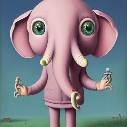 Image similar to a surreal picture of a pink elephant pastel colors by mark ryden insanely quality, elegant, highly detailed, digital painting, artstation, concept art, pop, smooth, sharp focus, illustration, art by mark ryden and lisa frank and dali 3 d 8 k ultra detailed