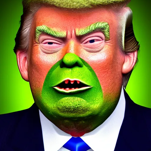 Image similar to trump with a shrek face
