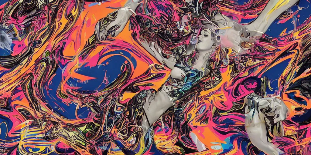 Prompt: Tristan Eaton's wallpaper, Fluid electricity, lurid