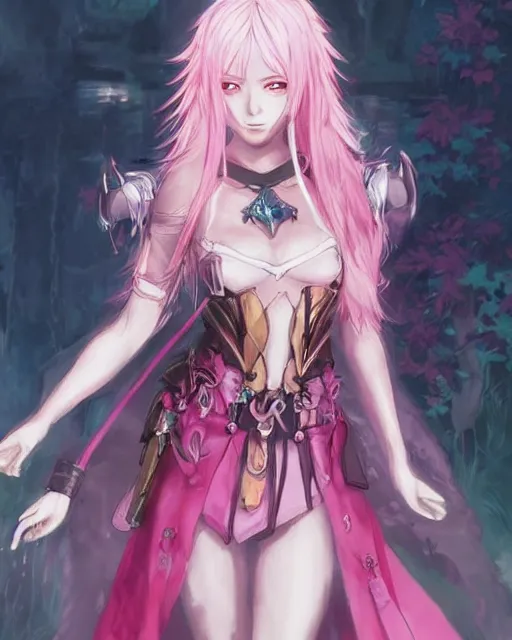 Image similar to an anime portrait of the pink sorceress of hearts from skyrim, by stanley artgerm lau, wlop, rossdraws, james jean, andrei riabovitchev, marc simonetti, and sakimichan, trending on artstation