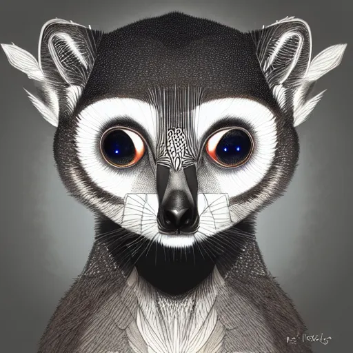 Prompt: centered Geometric symmetrical lemur with galaxy eyes, sun in the background, intricate, elegant, highly detailed, digital painting, artstation, concept art, smooth, sharp focus, illustration, art by artgerm