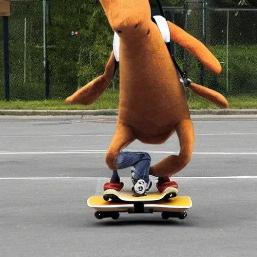 Prompt: anthropomorphic cocroach riding a skateboard, doing a flip, photo