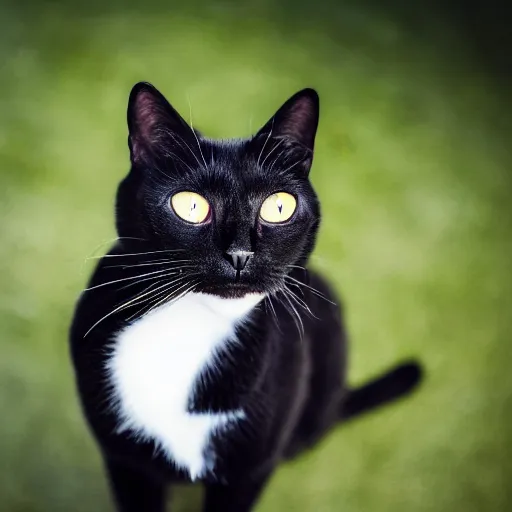 a picture of an angry black fuzzy cat with yellow