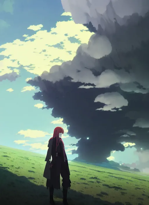 Image similar to portrait of undertaker wwe, cloudy sky background lush landscape illustration concept art anime key visual trending pixiv fanbox by wlop and greg rutkowski and makoto shinkai and studio ghibli