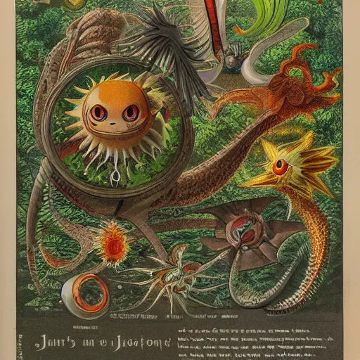 Prompt: detailed illustration of a pokemon in 1 8 8 0 johnson's household book of nature by ernst haeckel, matte artwork, artstation