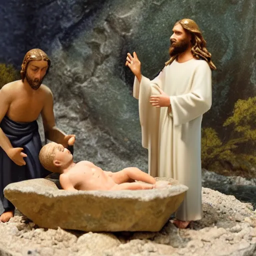 Prompt: diorama of Jesus when John was baptizing him