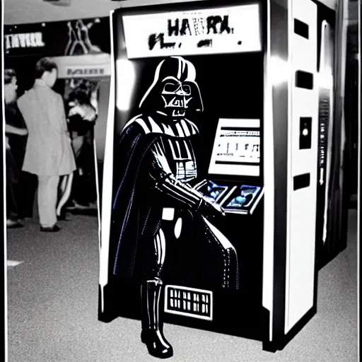 Image similar to rare photo of darth vader playing arcade game