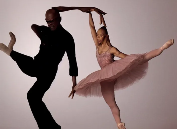 Image similar to Samuel L. Jackson as a ballerina, dancing gracefully