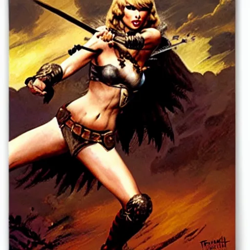 Image similar to taylor swift as a warrior maiden by frank frazetta and wlop and glen rutkowski