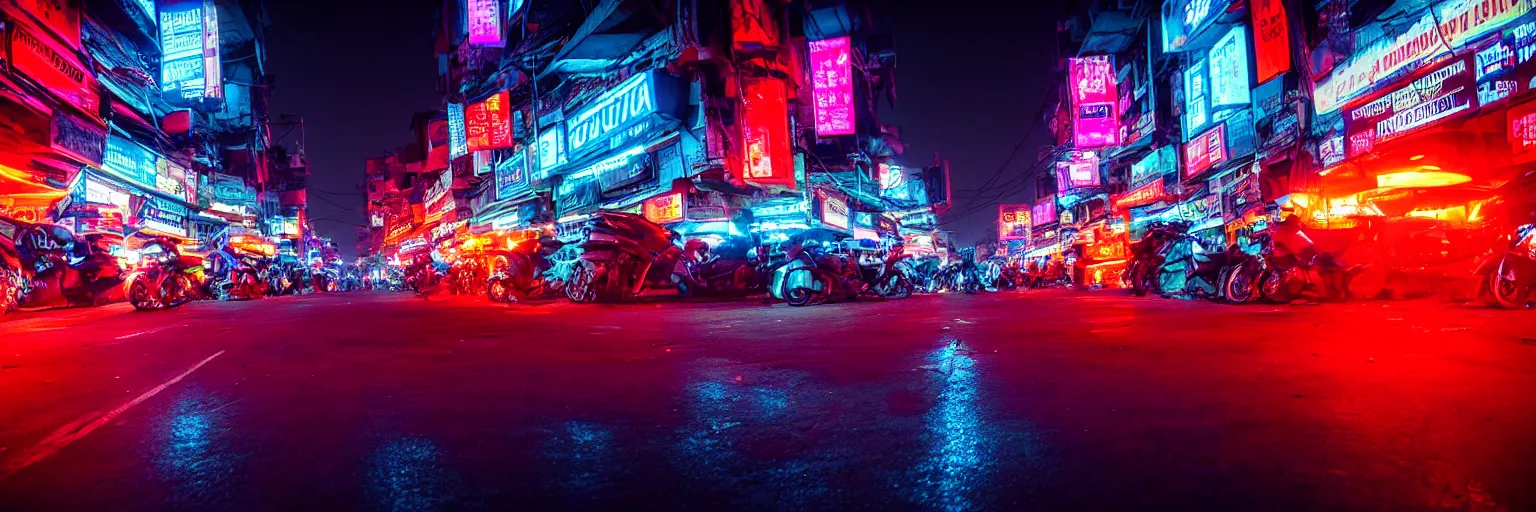 Image similar to Cyberpunk Roads, futuristic Phnom-Penh Cambodia, neon dark lighting