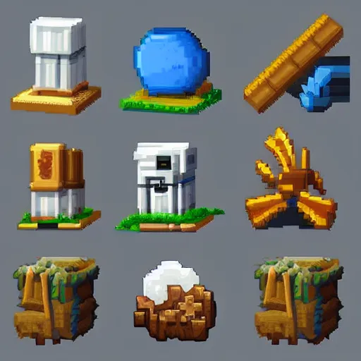 Image similar to pixel art 3 d game props, clean, artstation