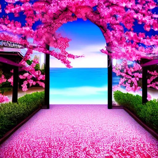 Image similar to doorway to eternal sakura ocean