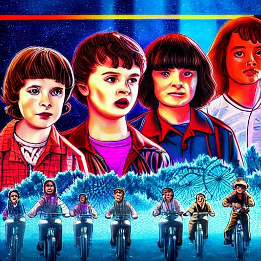 Prompt: the cast of stranger things digital art