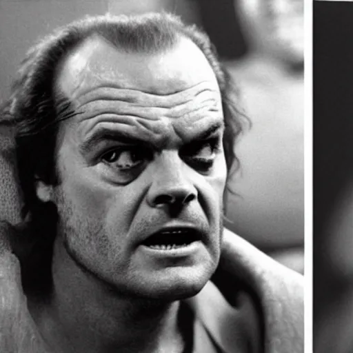 Image similar to jack nicholson in alien, hyperrealistic movie still