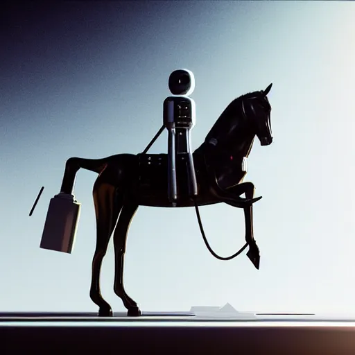 Prompt: hyperrealism aesthetic photography computer simulation visualisation in araki nobuyoshi style of parallel universe movie scene with detailed stylish neofuturistic horse riding on a astronaut and wearing neorofuturistic sci - fi laboratory uniform designed by josan gonzalez. hyperrealism photo on pentax 6 7, by giorgio de chirico volumetric natural light rendered in blender