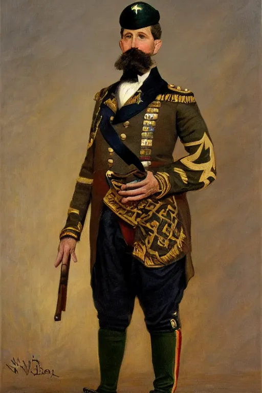 Image similar to full body portrait of the dictator of the washington wizards, 1 8 8 9, in full military garb, oil on canvas by william sidney mount, trending on artstation