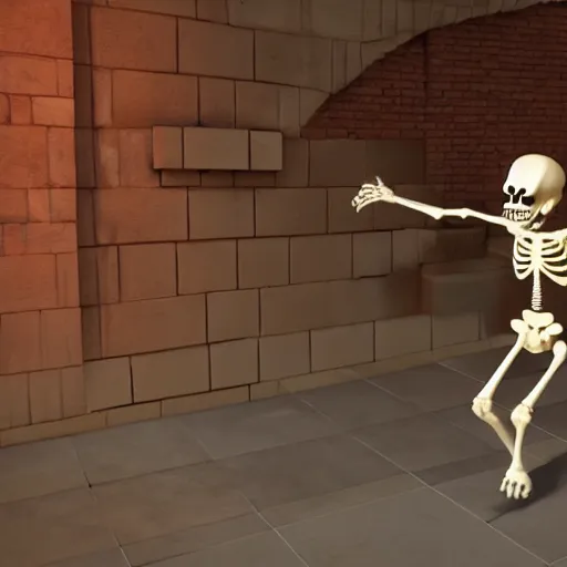 Prompt: A skeleton in the game Super Mario 64, unreal engine, highly detailed, vray, 8k