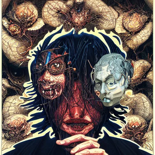 Image similar to portrait of crazy face tearing apart, symmetrical, by yoichi hatakenaka, masamune shirow, josan gonzales and dan mumford, ayami kojima, takato yamamoto, barclay shaw, karol bak, yukito kishiro