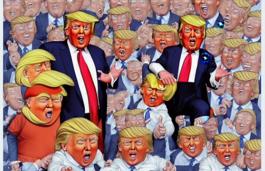 Image similar to donald trump as an oompa loompa, in the style of kim jung gi