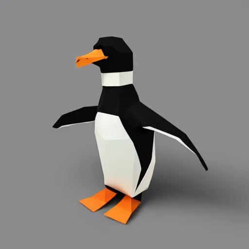 Prompt: low-poly penguin in sci-fi outfit