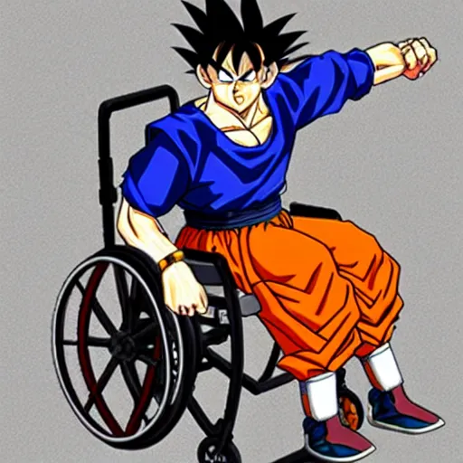 Prompt: goku in a wheel chair power over 9000 disabled