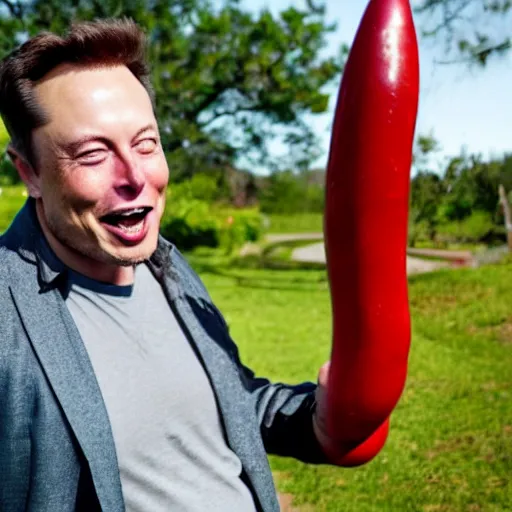 Image similar to portrait photo of elon musk finding a giant red mushroom, exhilarated, portrait, closeup. mouth open, 30mm, bokeh