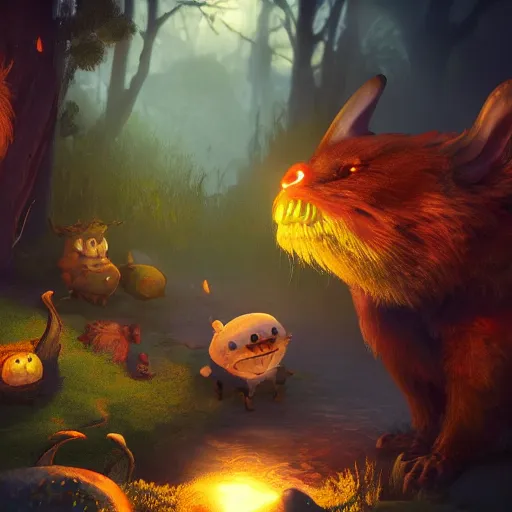 Prompt: happy creature fun video game cosy atmosphere beautifully lit unreal engine