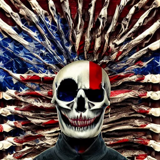 Image similar to military bullets skulls weapons american flag smoke scariest horror nightmare by junji ito and horiyoshi iii, digital art, deepdream cosmic, 3 d high definition, trending on artstation, photorealistic, high resolution, 8 k, octane, hyper detailed, trending on deviantart insane details, intricate, elite, ornate, elegant trend, highly detailed unreal engine