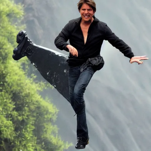 Image similar to tom cruise jumping in to a volcano for his latest movie, cinematic