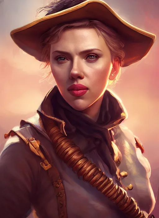 Prompt: portrait of scarlett johansson as a pirate, hyper detailed, digital art, trending in artstation, cinematic lighting, studio quality, smooth render, unreal engine 5 rendered, octane rendered, art style by klimt and nixeu and ian sprigger and wlop and krenz cushart.