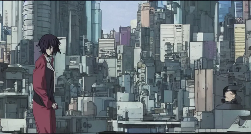 Prompt: Scene within the location called 'Public security section 9'. Cyber anti-crime background environment. Screenshot from an episode of the anime 'Ghost in the shell: Stand Alone Complex' (2003). Produced by 'Production I.G'. Original manga by Masamune Shirow. Art direction by Kazuki Higashiji and Yuusuke Takeda.